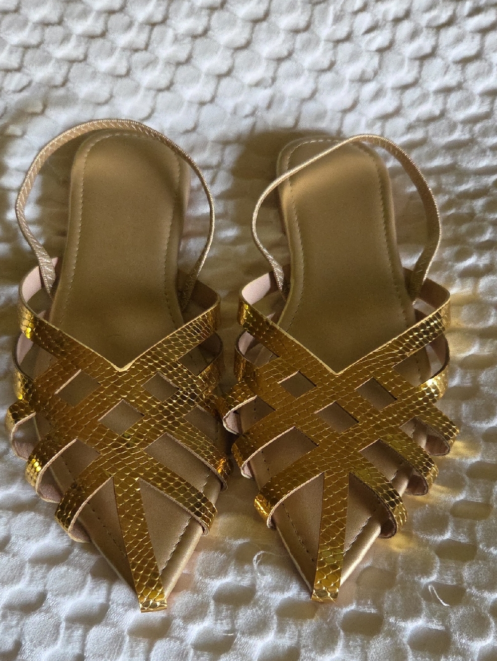 Gold Strappy Pointed-Toe Slingback Flats - Women's